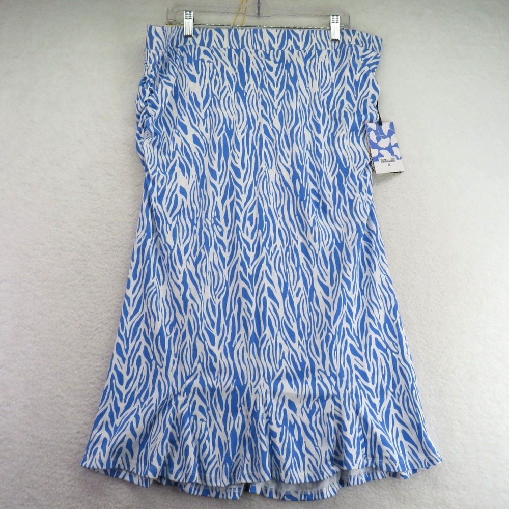 Diane Von Furstenberg Skirt Size XXL Blue White Ruffle Ruched Flowy Design New